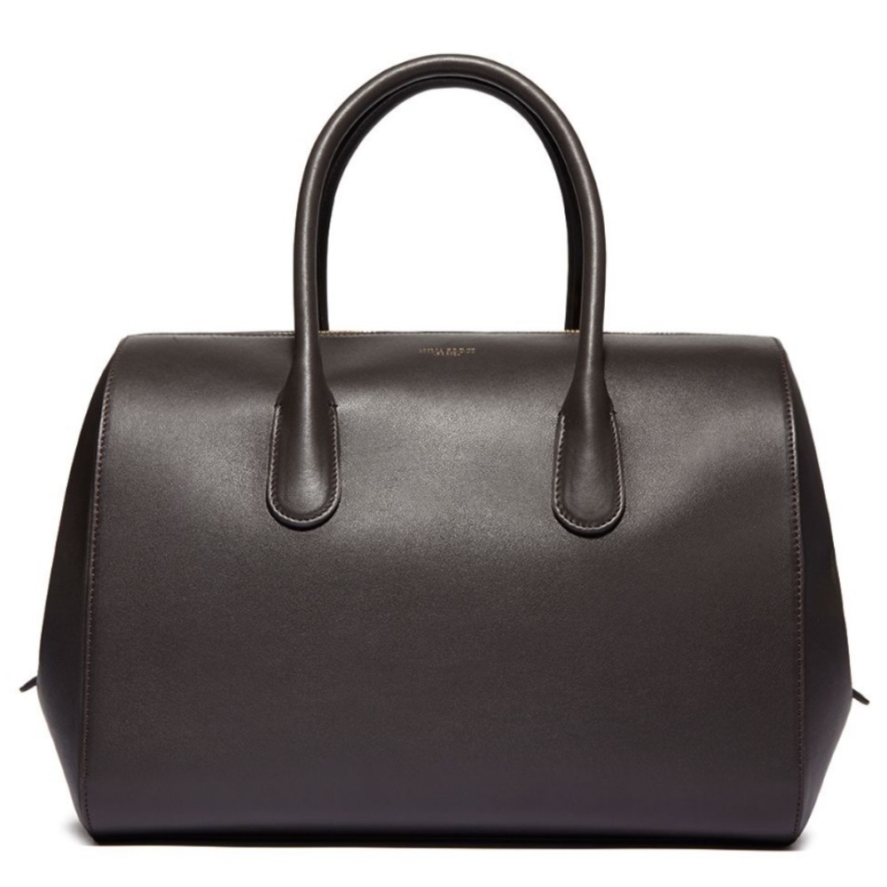 Nina Ricci Paris Navy Leather Large Bowling Handbag Suede Interior